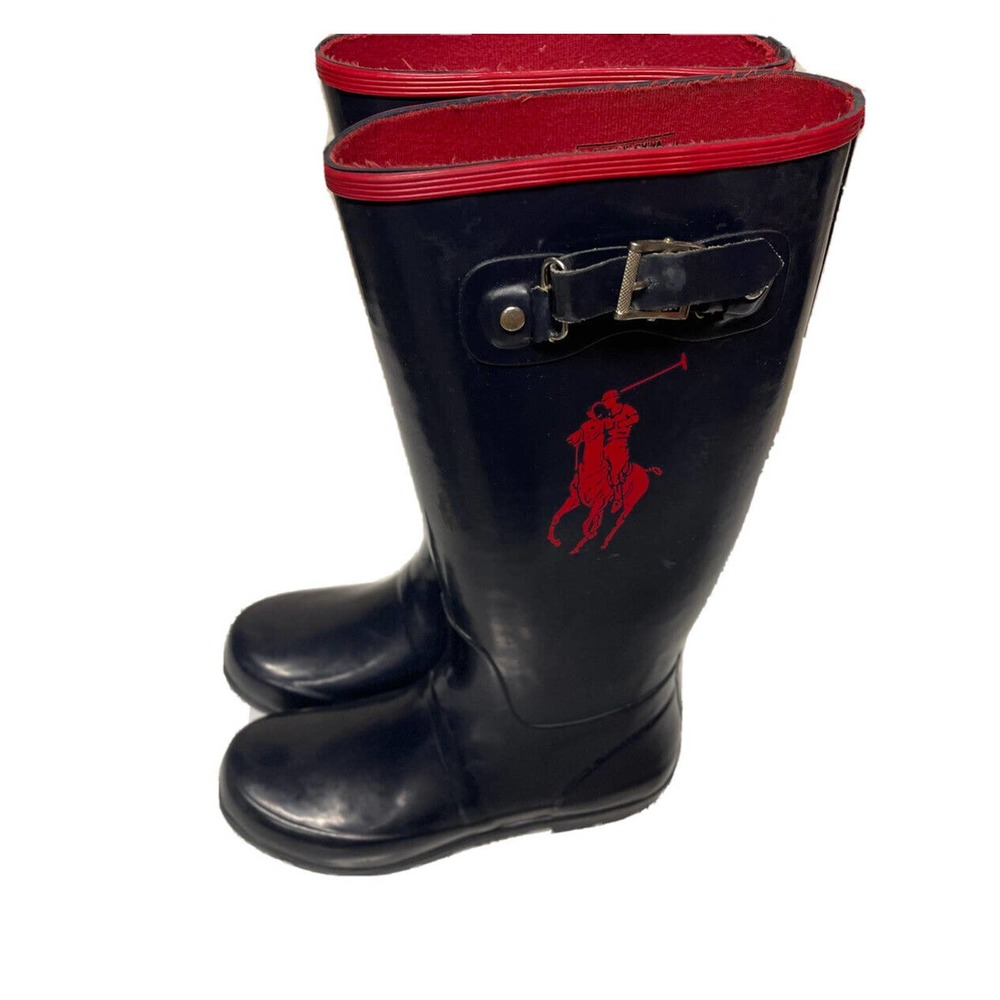 Polo Ralph Lauren Rubber Rain Boot Navy Blue Red Pony Boys 5